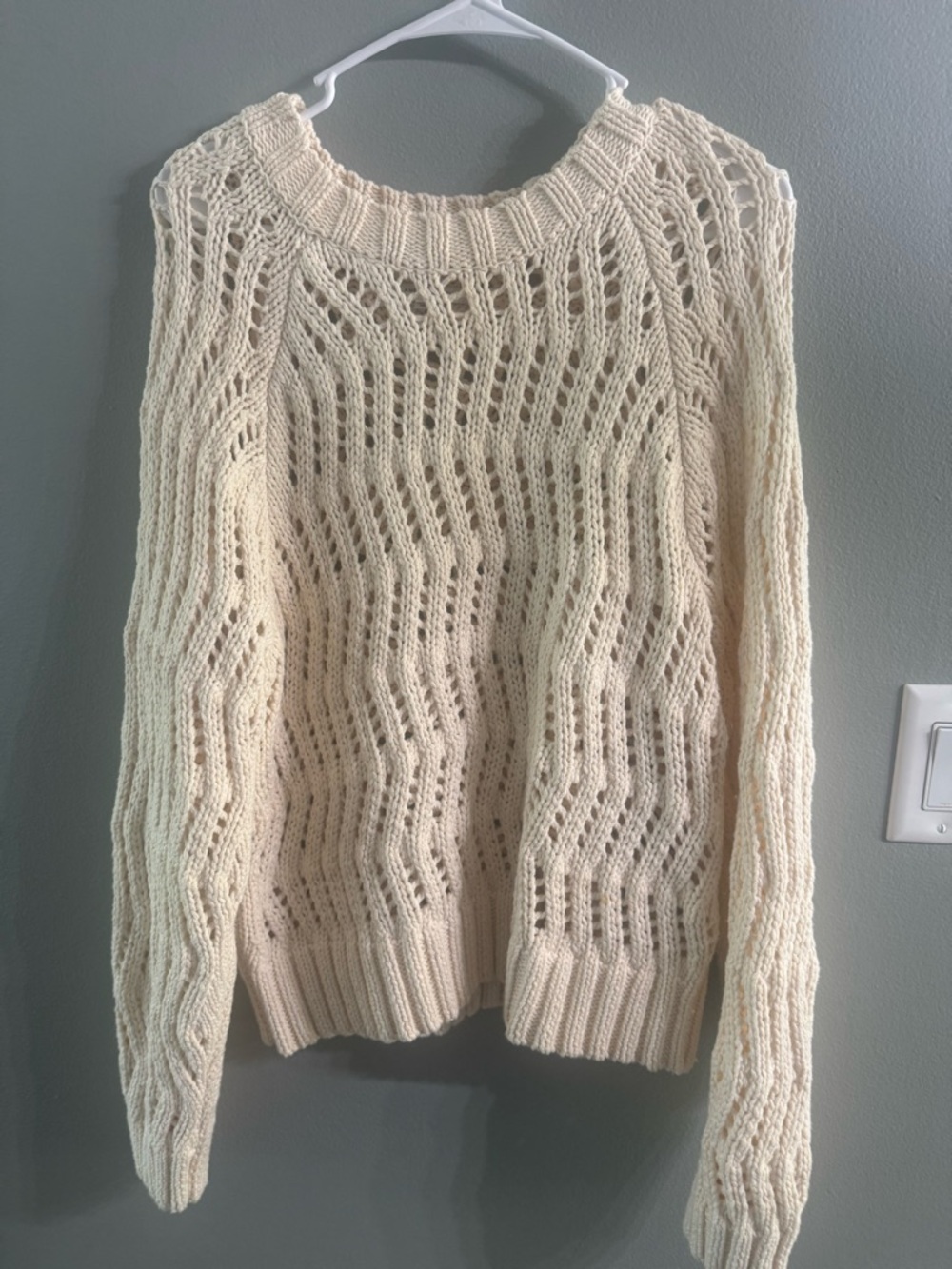 American Eagle Outfitters Cream Open-Stitch Crewneck Sweater